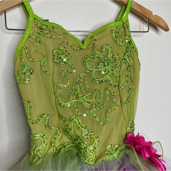 Curtain Call Costumes Dance Dress Up Play Fairy Child Size 12 Sequins Green - Picture 2 of 13